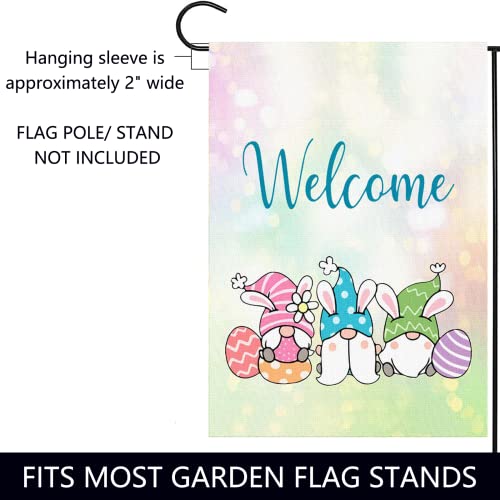 Surfapans Welcome Gnome Easter Garden Flag 12x18 Inch Double Sided Outside Burlap Easter Egg Spring Small Outdoor Yard Flags Porch Home Holiday Decoration