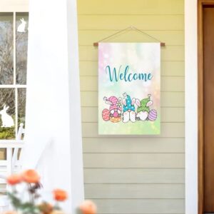 Surfapans Welcome Gnome Easter Garden Flag 12x18 Inch Double Sided Outside Burlap Easter Egg Spring Small Outdoor Yard Flags Porch Home Holiday Decoration