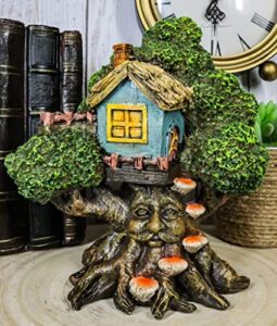 ebros whimsical forest ent greenman cottage blue nook tree house statue with mushroom conk steps 6.5″ high as fairy garden treehouse accessory decor for home collectible figurine