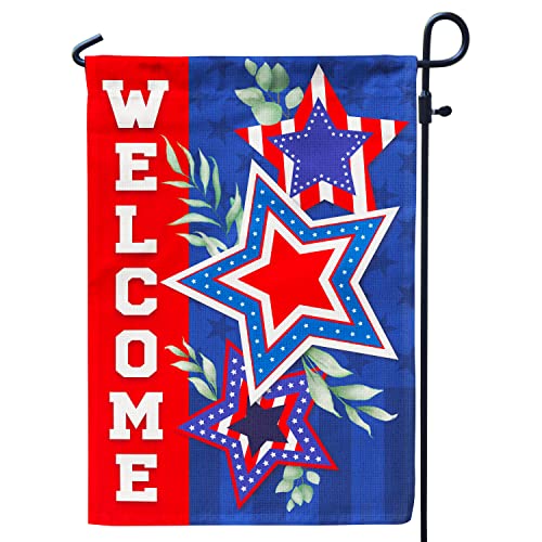 Welcome Star Patriotic Garden Flag for 4th of July Independence Day Outdoor Decoration Double Sided Printing 12x18 Inch