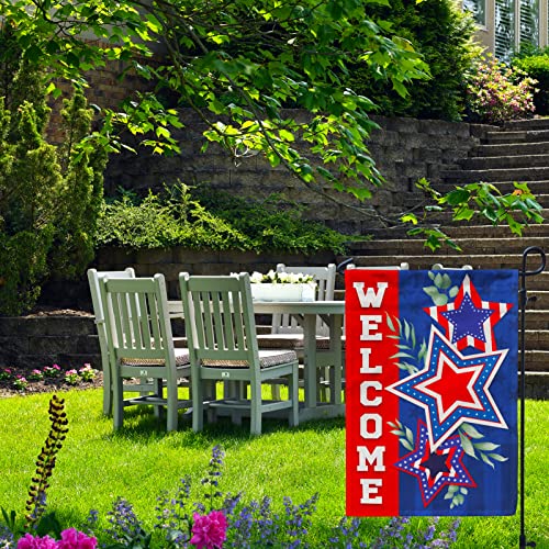 Welcome Star Patriotic Garden Flag for 4th of July Independence Day Outdoor Decoration Double Sided Printing 12x18 Inch