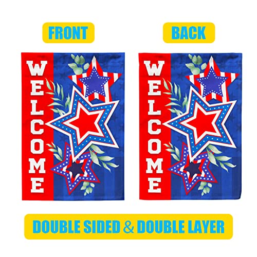 Welcome Star Patriotic Garden Flag for 4th of July Independence Day Outdoor Decoration Double Sided Printing 12x18 Inch