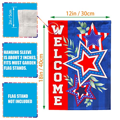 Welcome Star Patriotic Garden Flag for 4th of July Independence Day Outdoor Decoration Double Sided Printing 12x18 Inch