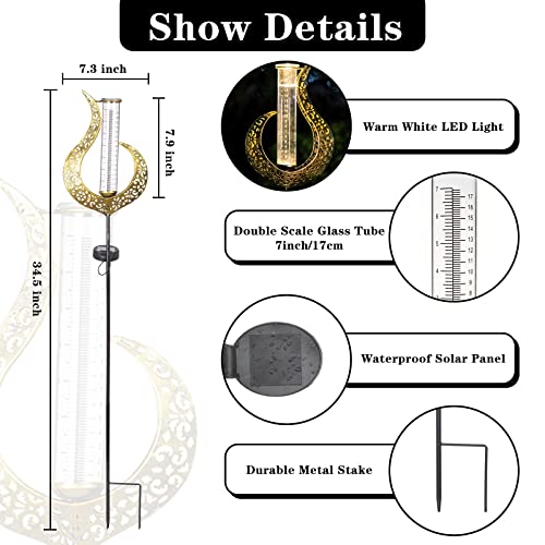 Venniy Rain Gauge Outdoor Decorative, Solar Garden Rain Gauge, 7" Capacity Glass Tube Metal Flame Shape for Garden Yard Lawn