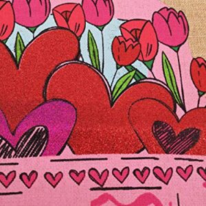 Texupday Happy Valentine's Day Double Sided Burlap Garden Flag Love Heart Floral Pink Truck Butterfly Decoration Outdoor Flag 12" x 18"