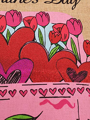 Texupday Happy Valentine's Day Double Sided Burlap Garden Flag Love Heart Floral Pink Truck Butterfly Decoration Outdoor Flag 12" x 18"