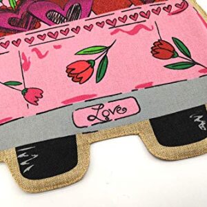 Texupday Happy Valentine's Day Double Sided Burlap Garden Flag Love Heart Floral Pink Truck Butterfly Decoration Outdoor Flag 12" x 18"