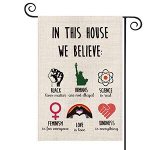 avoin colorlife inspiration quote garden flag vertical double sided, lgbt science feminism humans kindness flag yard outdoor decoration 12.5 x 18 inch