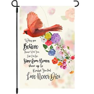 eiyikof cardinal garden flag vertical double sided farmhouse burlap yard outdoor decor 12.5×18 inch-when you believe beyond what your eyes can see signs from heaven show up to remind you that love never dies