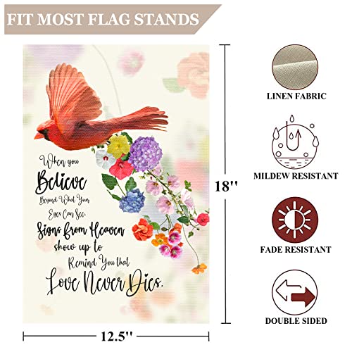 Eiyikof Cardinal Garden Flag Vertical Double Sided Farmhouse Burlap Yard Outdoor Decor 12.5x18 Inch-When you Believe Beyond What Your Eyes Can See Signs From Heaven Show up to Remind You that Love Never Dies