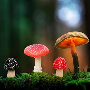 Hiawbon 6 Pcs Miniature Mushroom Figurine Plastic Mushroom Model Realistic Artificial Mushroom Fairy Garden Landscape Decoration Supplies