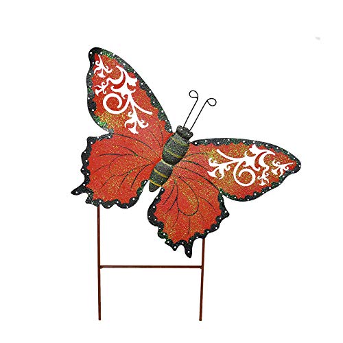 18.5 Inch Metal Butterfly Garden Stake Outdoor Decorative Stakes Butterfly Decor Whimsical Butterfly Stake Yard Art Ornaments (Red)