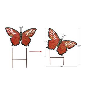 18.5 Inch Metal Butterfly Garden Stake Outdoor Decorative Stakes Butterfly Decor Whimsical Butterfly Stake Yard Art Ornaments (Red)