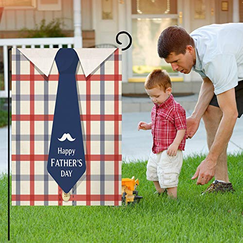 Father's Day Plaid Shirt Small Garden Flag Vertical Double Sided 12.5 x 18 Inch Work Hard Dad Burlap Yard Outdoor Decor