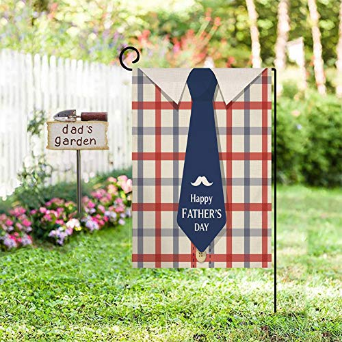 Father's Day Plaid Shirt Small Garden Flag Vertical Double Sided 12.5 x 18 Inch Work Hard Dad Burlap Yard Outdoor Decor