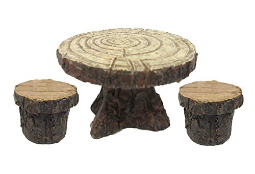 Pacific Giftware Enchanted Garden Tree Stump Table and Chairs Set Mini Fairy Garden Decorative Accessory 3pc Set