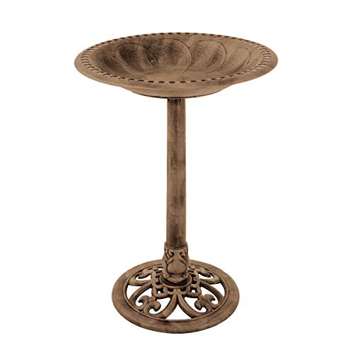 Pure Garden 50-LG1074 Weather Resistant Birdbath with Vintage Resin Bird Bath with Antique Design-Bronze