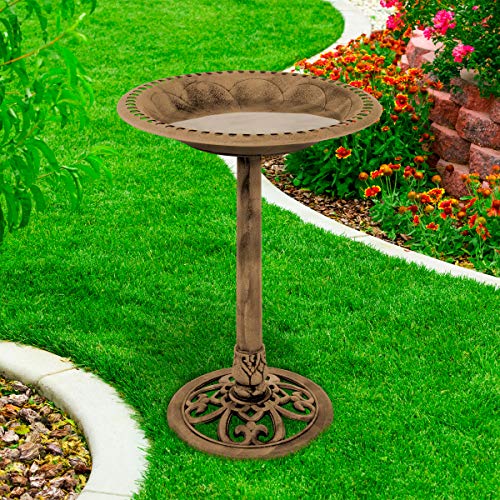 Pure Garden 50-LG1074 Weather Resistant Birdbath with Vintage Resin Bird Bath with Antique Design-Bronze