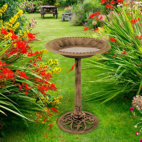 Pure Garden 50-LG1074 Weather Resistant Birdbath with Vintage Resin Bird Bath with Antique Design-Bronze