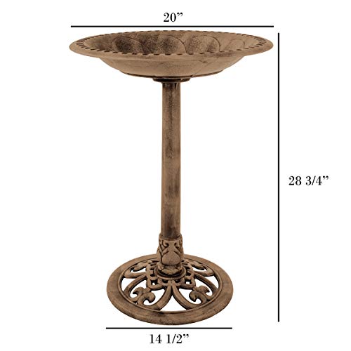 Pure Garden 50-LG1074 Weather Resistant Birdbath with Vintage Resin Bird Bath with Antique Design-Bronze