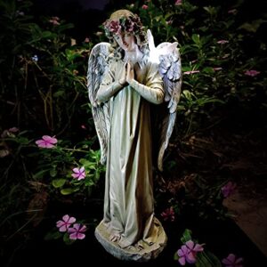 CHRUI Angel Outdoor Garden Decor Statues, 20 inch Solar Outdoor Patio Angel Art Garden Cemetery Decorations Statue for Patio, Lawn, Yard Decoration , Housewarming Garden Unique Gift (Praying Angel)