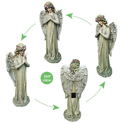 CHRUI Angel Outdoor Garden Decor Statues, 20 inch Solar Outdoor Patio Angel Art Garden Cemetery Decorations Statue for Patio, Lawn, Yard Decoration , Housewarming Garden Unique Gift (Praying Angel)