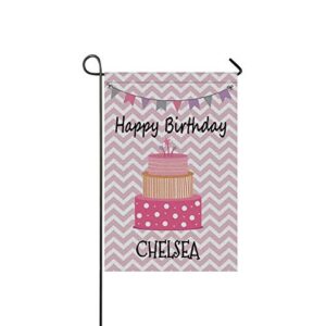 funstudio personalized happy birthday garden flag for outside, cake customized last name farmhouse yard lawn decoration 12×18 inch double sided
