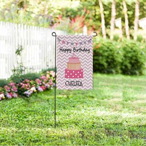 FunStudio Personalized Happy Birthday Garden Flag for Outside, Cake Customized Last Name Farmhouse Yard Lawn Decoration 12x18 Inch Double Sided