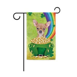 BAGEYOU Happy St.Patrick's Day Shamrock Garden Flag with My Love Dog Chihuahua Rainbow Gold Green Hat Decor Yard Banner 12.5X18 Inch Print Both Sides