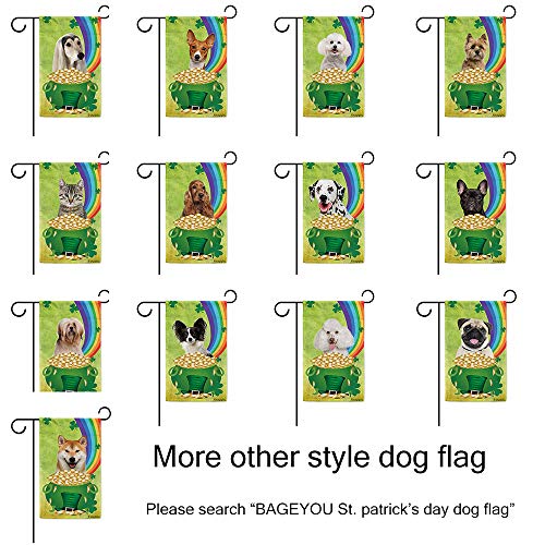 BAGEYOU Happy St.Patrick's Day Shamrock Garden Flag with My Love Dog Chihuahua Rainbow Gold Green Hat Decor Yard Banner 12.5X18 Inch Print Both Sides