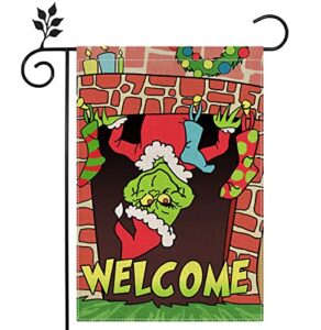 anydesign christmas garden flag vertical double-sided waterproof xmas welcome flag funny cartoon character outdoor decorative flag for winter holiday farmhouse lawn patio, 12.5 x 18 inch