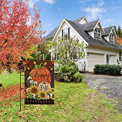 Happy Fall Garden Flag Burlap Autumn Vertical Double Sided Fall Thanksgiving Pumpkin Garden Flag Yard Outdoor Decoration 12.5 X 18 Inch