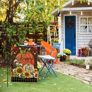 Happy Fall Garden Flag Burlap Autumn Vertical Double Sided Fall Thanksgiving Pumpkin Garden Flag Yard Outdoor Decoration 12.5 X 18 Inch