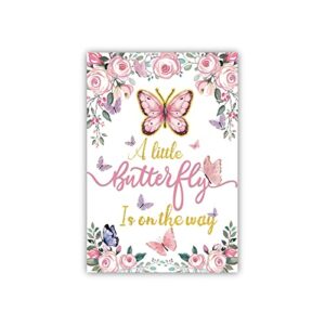 meltelof a little butterfly is on the way garden yard flag watercolor floral spring summer gender reveal baby shower outdoor decorative welcome baby yard outdoor decoration double sided 12.5 x 18 inch