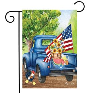 old days summer garden flag pickup truck patriotic 18″ x 12.5″ briarwood lane