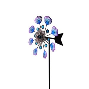 qmcahce peacock tail plugin wind spinner windmill 360 swivel outdoor garden metal wind spinner yard decor for patio/lawn/garden windmill decoration (blue)