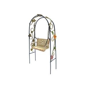 pacific giftware enchanted mini fairy garden accessories decorative metal arch shape arbor swing with floral design 8 inch tall