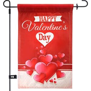 happy valentines day garden flag double sided decorations heart garden flag with 1 rubber stopper and 1 clear anti-wind clip for garden valentines day party supplies, 12 x 18 inch