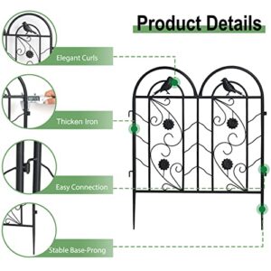 AESOME Decorative Fence Panels Outdoor: 24 inch x 10 feet Black Metal Fencing Tall Garden Edging Wrought Iron Landscape Section Border for Yard Patio Lawn Tree Plant Flowerbed Décor
