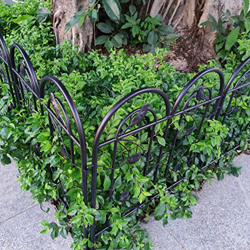 AESOME Decorative Fence Panels Outdoor: 24 inch x 10 feet Black Metal Fencing Tall Garden Edging Wrought Iron Landscape Section Border for Yard Patio Lawn Tree Plant Flowerbed Décor