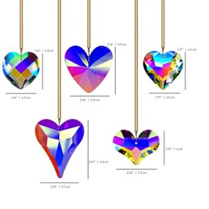 GOLDENHAITAI 5pcs Crystal Heart Suncatcher Prisms Ornament Hanging Crystals Pendant for Window Garden Decoration Rainbow Maker Clear AB 42/45/52/55/68mm