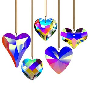 goldenhaitai 5pcs crystal heart suncatcher prisms ornament hanging crystals pendant for window garden decoration rainbow maker clear ab 42/45/52/55/68mm