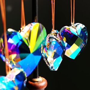 GOLDENHAITAI 5pcs Crystal Heart Suncatcher Prisms Ornament Hanging Crystals Pendant for Window Garden Decoration Rainbow Maker Clear AB 42/45/52/55/68mm