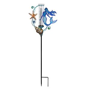 JOYbee Mermaid Solar Powered Rain Gauge Garden Stake,Metal Mermaid Stake with Replacement 7" Capacity Glass Tube, LED Lights Glass Tube (Solar Rain Gauge),Decoration for Yard Lawn Outside