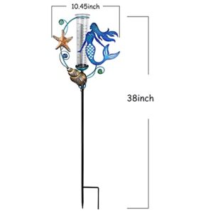 JOYbee Mermaid Solar Powered Rain Gauge Garden Stake,Metal Mermaid Stake with Replacement 7" Capacity Glass Tube, LED Lights Glass Tube (Solar Rain Gauge),Decoration for Yard Lawn Outside