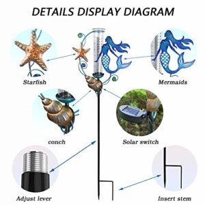 JOYbee Mermaid Solar Powered Rain Gauge Garden Stake,Metal Mermaid Stake with Replacement 7" Capacity Glass Tube, LED Lights Glass Tube (Solar Rain Gauge),Decoration for Yard Lawn Outside