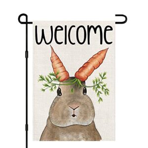 Easter Bunny Garden Flag 12x18 Inch Burlap Double Sided Outside, Welcome Easter Carrot Holiday Sign Yard Outdoor Decoration DF218