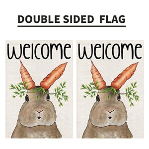 Easter Bunny Garden Flag 12x18 Inch Burlap Double Sided Outside, Welcome Easter Carrot Holiday Sign Yard Outdoor Decoration DF218