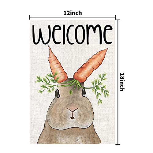 Easter Bunny Garden Flag 12x18 Inch Burlap Double Sided Outside, Welcome Easter Carrot Holiday Sign Yard Outdoor Decoration DF218