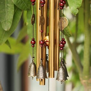 Bwinka Chinese Traditional Retro 4 Tubes 5 Bells Bronze Yard Garden Outdoor Living Wind Chimes 60cm